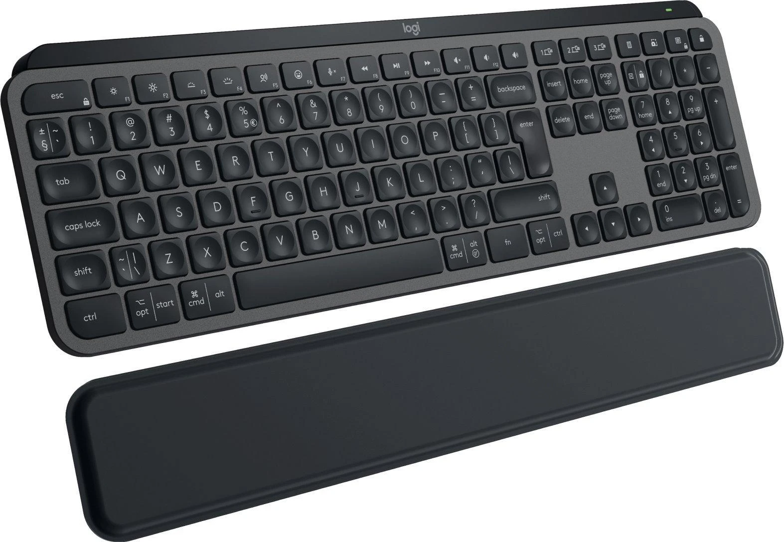 Belaidė šviečianti klaviatūra Logitech MX Keys S PLUS, Grafito spalvos su atrama delnams