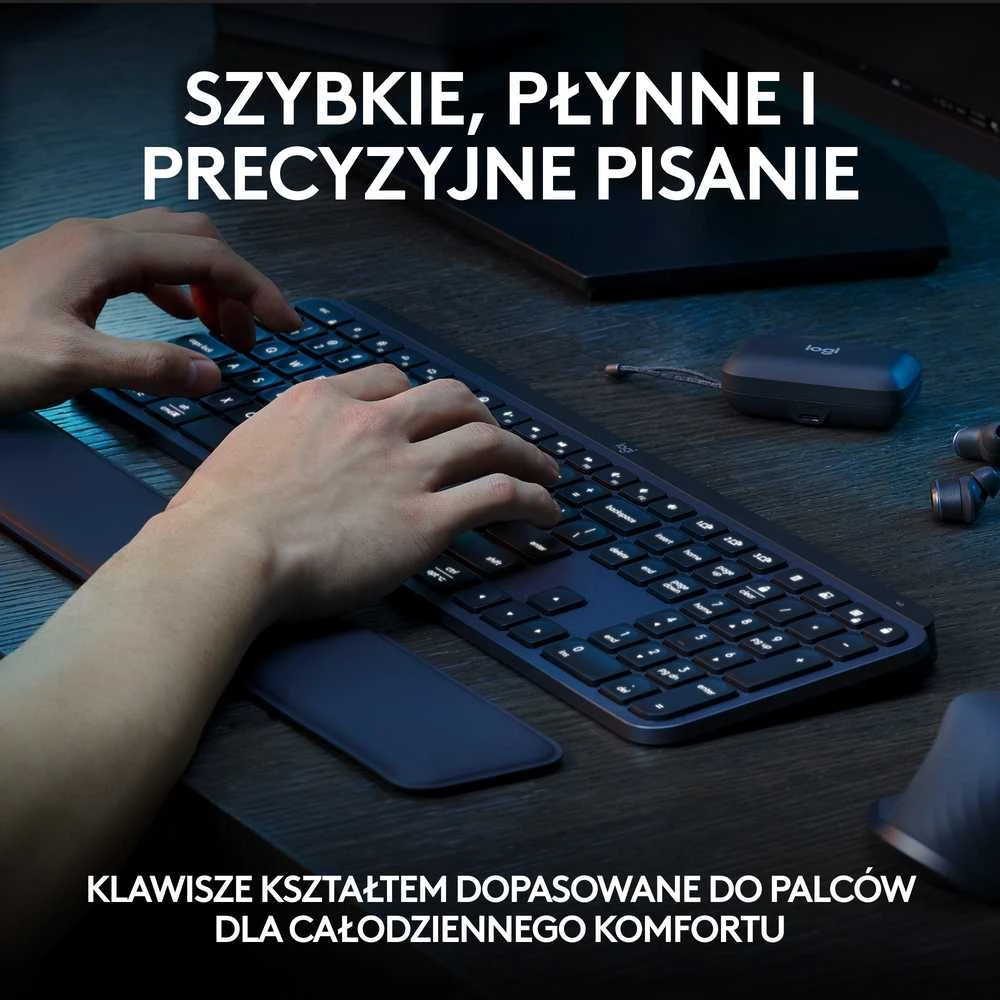 Belaidė šviečianti klaviatūra Logitech MX Keys S PLUS, Grafito spalvos su atrama delnams