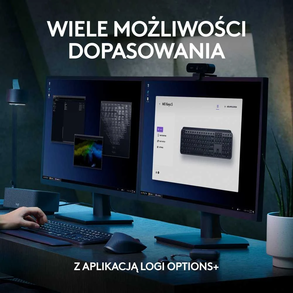 Belaidė šviečianti klaviatūra Logitech MX Keys S PLUS, Grafito spalvos su atrama delnams