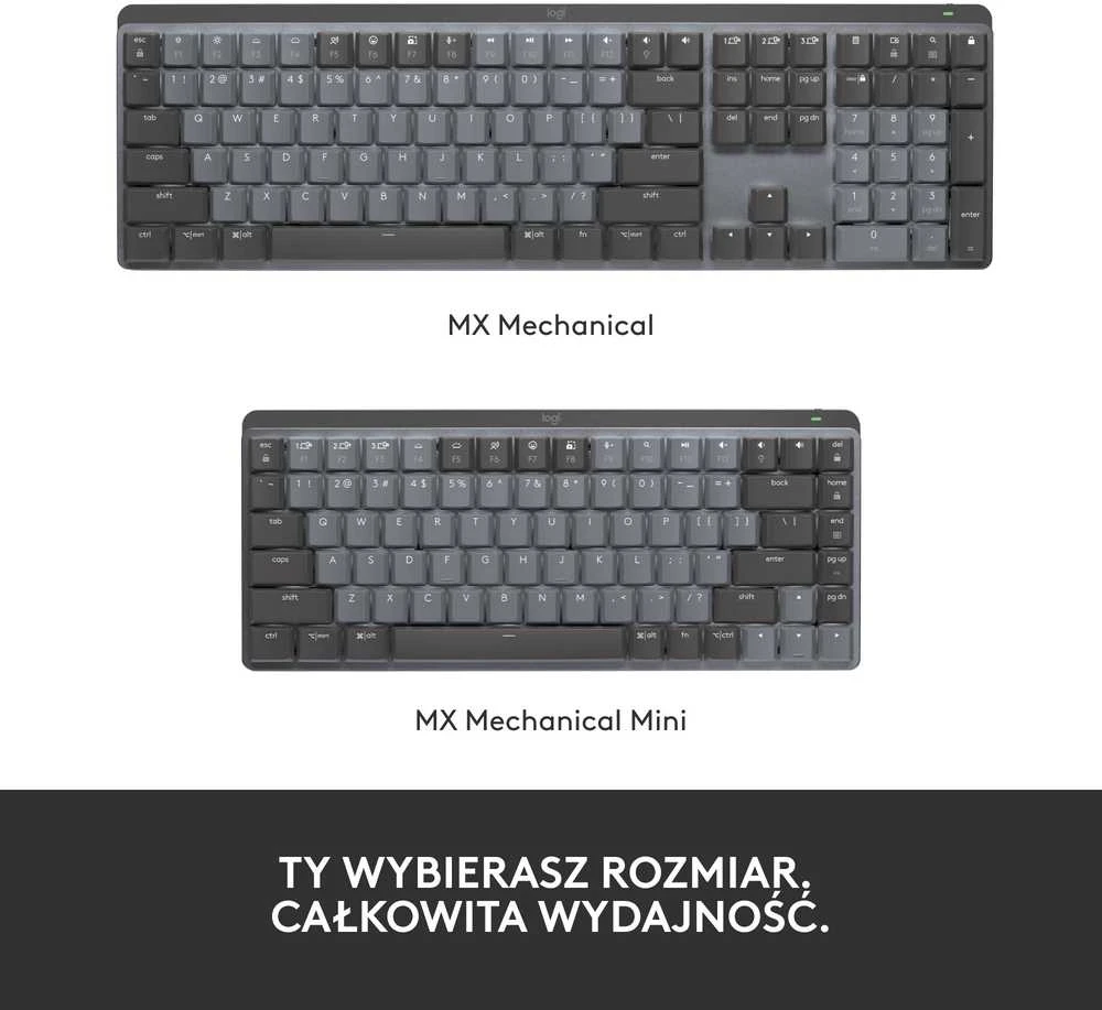 Belaidė klaviatūra Logitech MX MECHANICAL, išdėstymas: US tarptautinis (Qwerty), "Tactile Quiet", pilkos spalvos