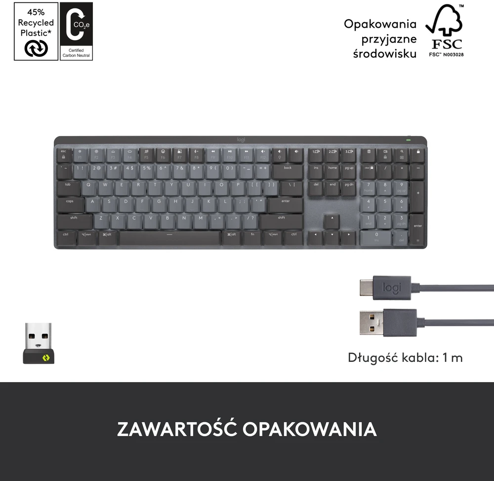 Belaidė klaviatūra Logitech MX MECHANICAL, išdėstymas: US tarptautinis (Qwerty), "Tactile Quiet", pilkos spalvos
