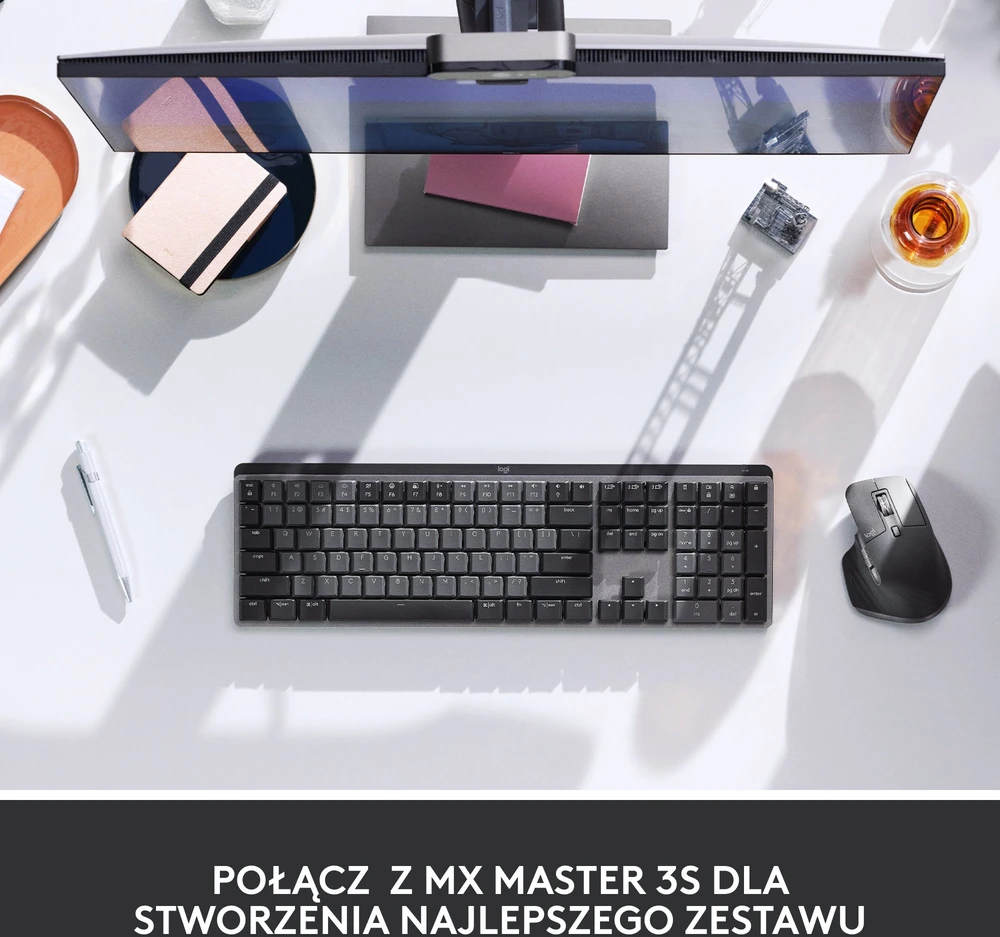 Belaidė klaviatūra Logitech MX MECHANICAL, išdėstymas: US tarptautinis (Qwerty), "Tactile Quiet", pilkos spalvos