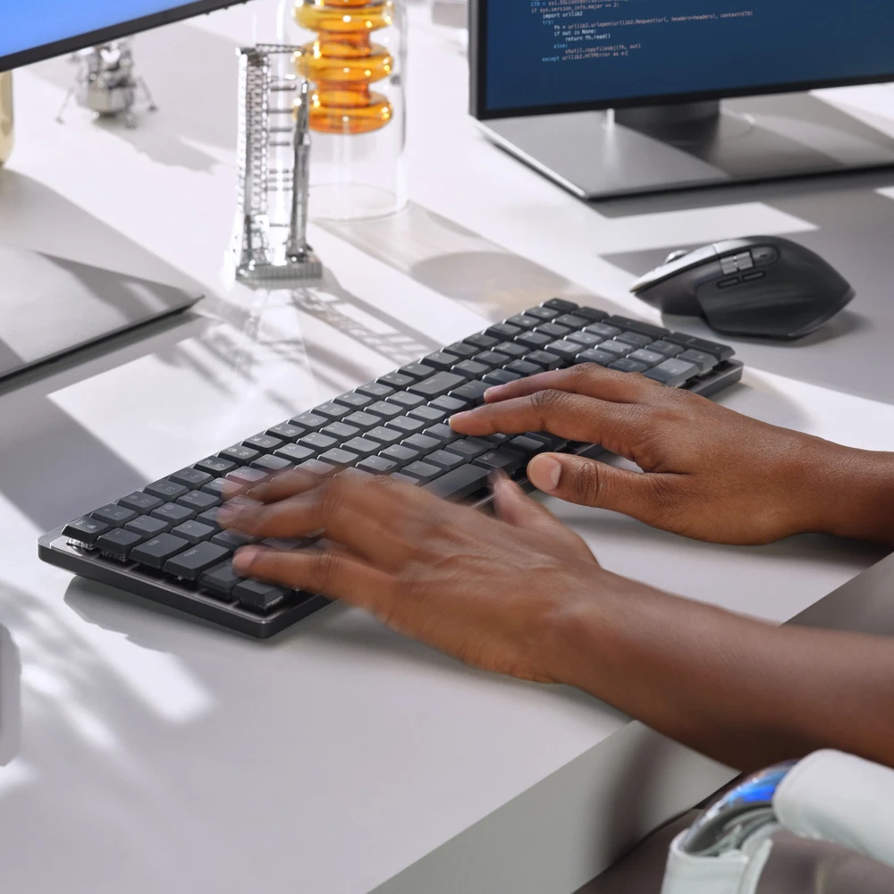 Belaidė klaviatūra Logitech MX MECHANICAL, išdėstymas: Šveicarų (Qwertz),"Tactile Quiet", pilkos spalvos