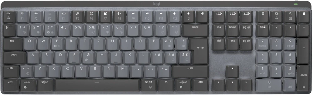 Belaidė klaviatūra Logitech MX MECHANICAL, išdėstymas: Šveicarų (Qwertz),"Tactile Quiet", pilkos spalvos