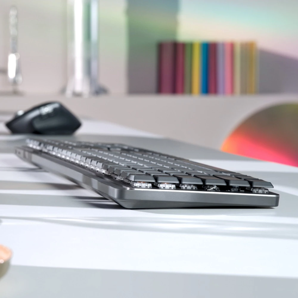 Belaidė klaviatūra Logitech MX MECHANICAL, išdėstymas: Šveicarų (Qwertz),"Tactile Quiet", pilkos spalvos