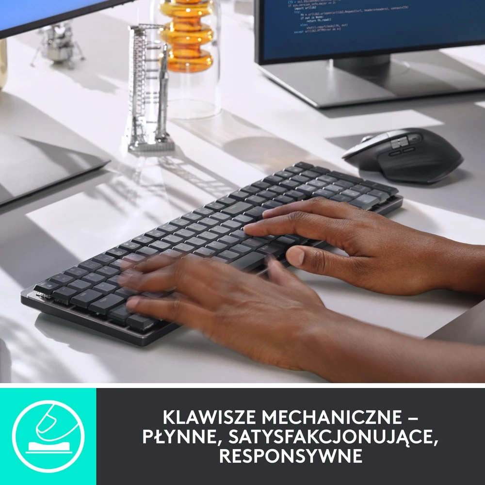 Belaidė klaviatūra Logitech MX MECHANICAL, išdėstymas: US tarptautinis (Qwerty), "Tactile Quiet", pilkos spalvos
