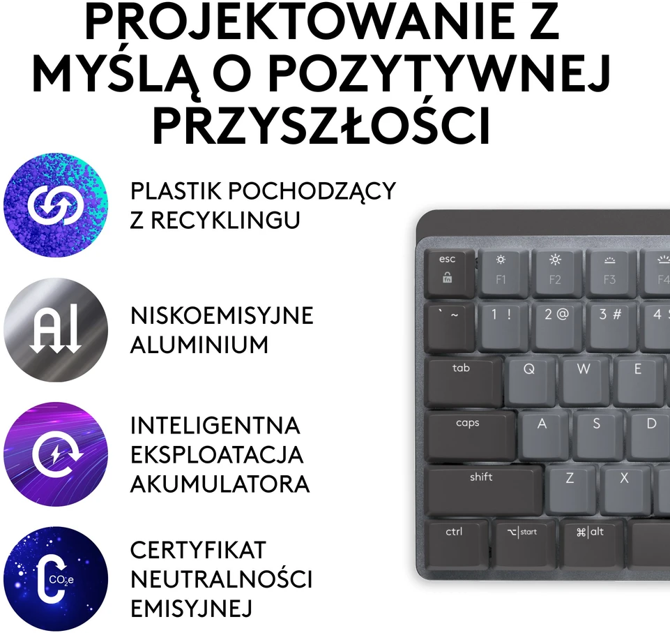 Belaidė klaviatūra Logitech MX MECHANICAL, išdėstymas: US tarptautinis (Qwerty), "Tactile Quiet", pilkos spalvos