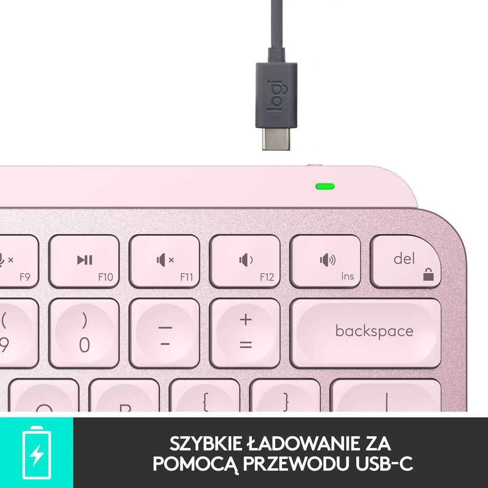 Minimalistinė Belaidė Klaviatūra su apašvietimu Logitech MX Keys Mini, Rožinės spalvos, US tarptautinis (Qwerty) išdėstymas