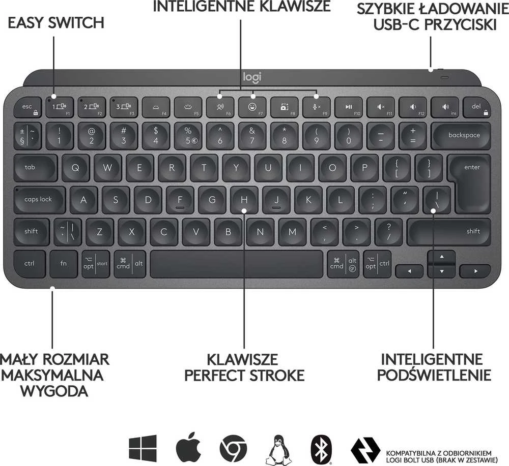 Belaidė klaviatūra Logitech MX Keys Mini, Grafito spalvos