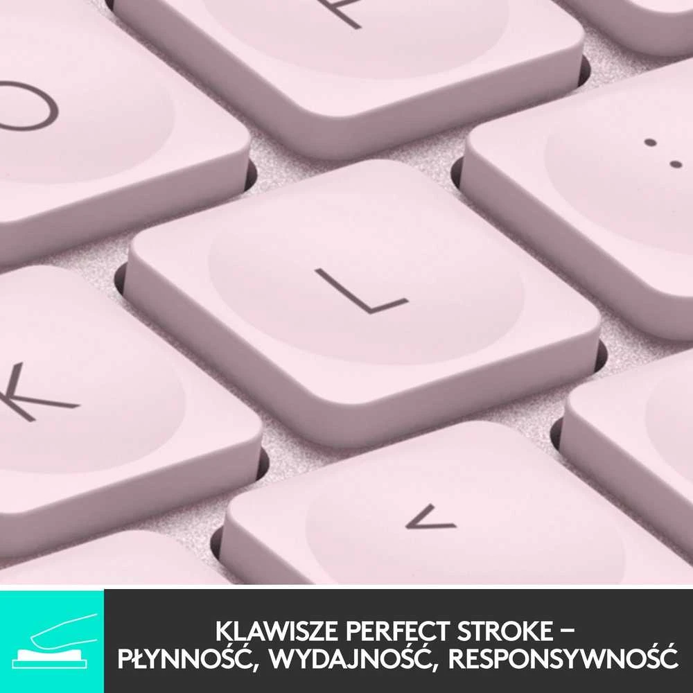 Minimalistinė Belaidė Klaviatūra su apašvietimu Logitech MX Keys Mini, Rožinės spalvos, US tarptautinis (Qwerty) išdėstymas