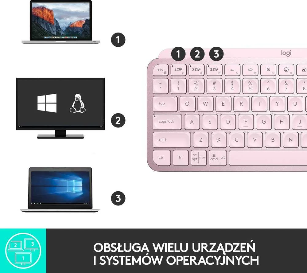 Minimalistinė Belaidė Klaviatūra su apašvietimu Logitech MX Keys Mini, Rožinės spalvos, US tarptautinis (Qwerty) išdėstymas