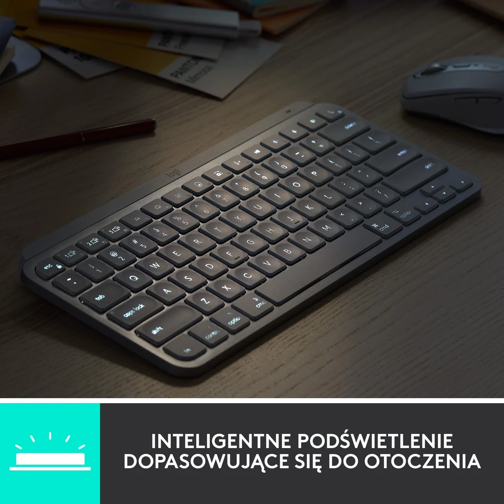 Belaidė klaviatūra Logitech MX Keys Mini skirta Mac, Blyškiai pilkos spalvos (US)