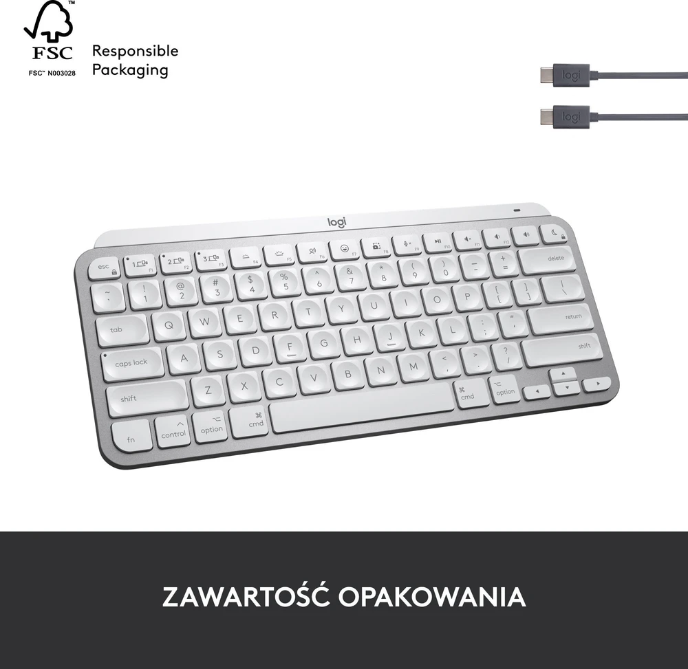 Belaidė klaviatūra Logitech MX Keys Mini skirta Mac, Blyškiai pilkos spalvos (US)