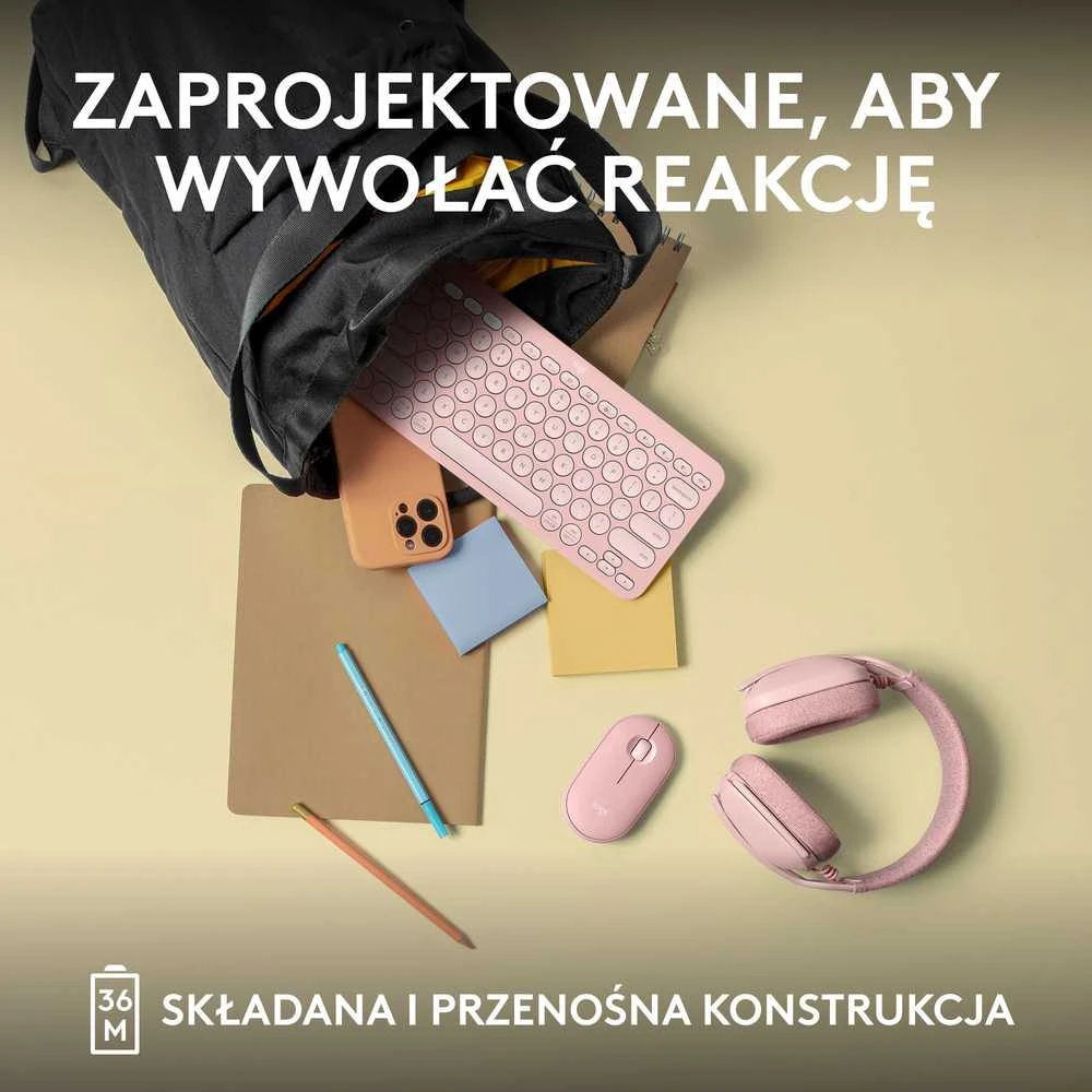 Belaidė klaviatūra Logitech PEBBLE KEYS 2 K380S, Rožinės spalvos, Išdėstymas: US tarptautinis (Qwerty)
