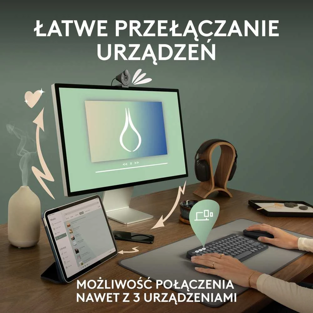 Belaidė klaviatūra Logitech PEBBLE KEYS 2 K380S, Rožinės spalvos, Išdėstymas: US tarptautinis (Qwerty)