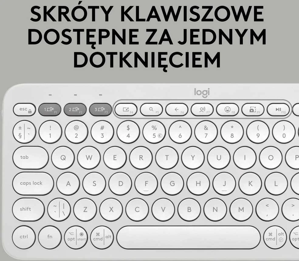 Belaidė klaviatūra Logitech PEBBLE KEYS 2 K380S, Baltos spalvos, Išdėstymas: US tarptautinis (Qwerty)