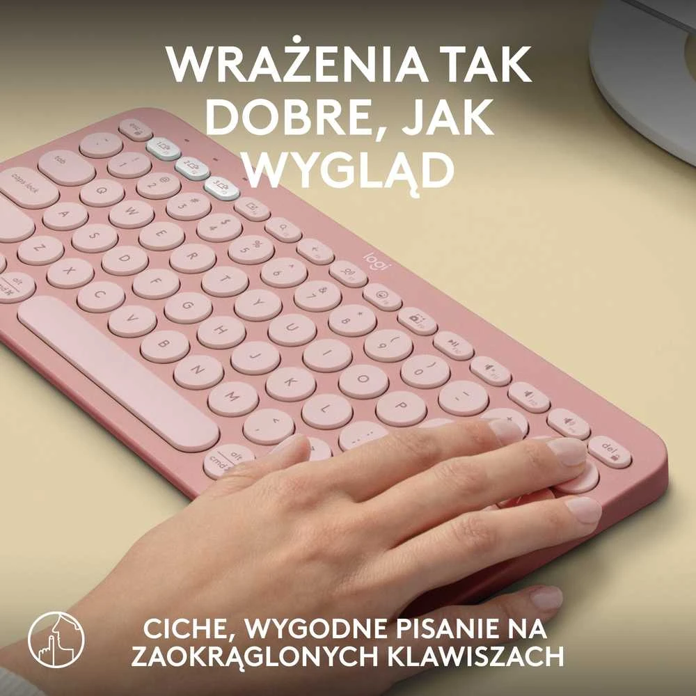 Belaidė klaviatūra Logitech PEBBLE KEYS 2 K380S, Rožinės spalvos, Išdėstymas: US tarptautinis (Qwerty)