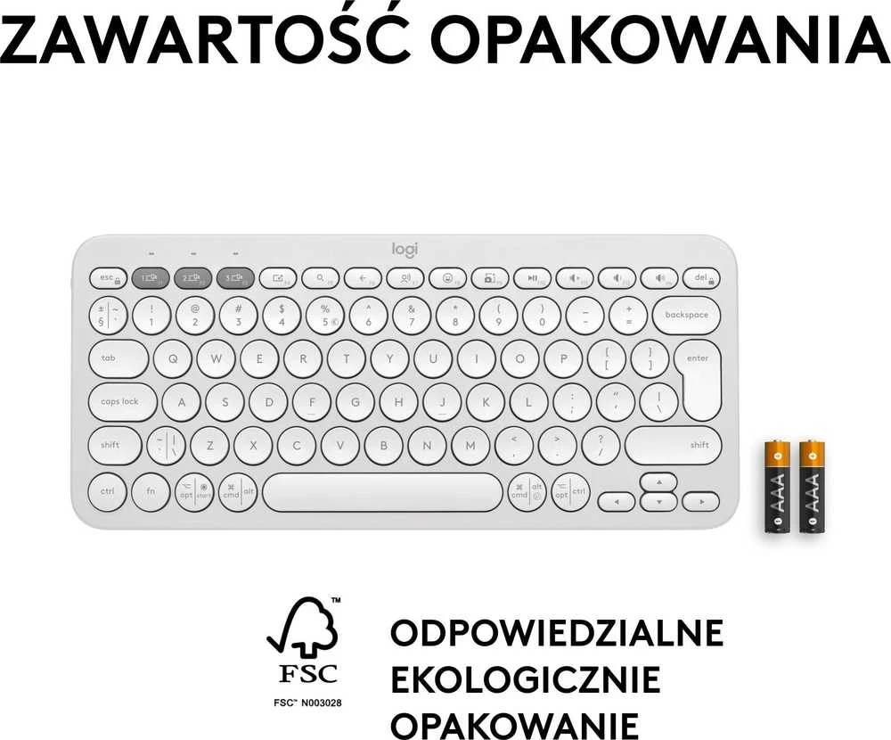 Belaidė klaviatūra Logitech PEBBLE KEYS 2 K380S, Baltos spalvos, Išdėstymas: US tarptautinis (Qwerty)