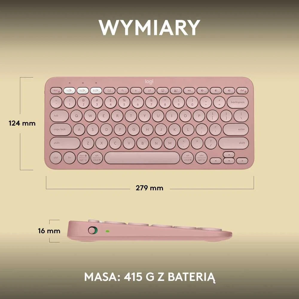 Belaidė klaviatūra Logitech PEBBLE KEYS 2 K380S, Rožinės spalvos, Išdėstymas: US tarptautinis (Qwerty)