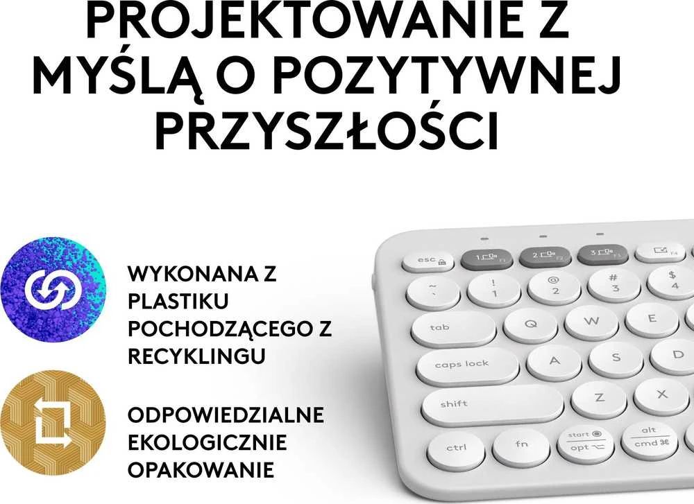 Belaidė klaviatūra Logitech PEBBLE KEYS 2 K380S, Baltos spalvos, Išdėstymas: US tarptautinis (Qwerty)