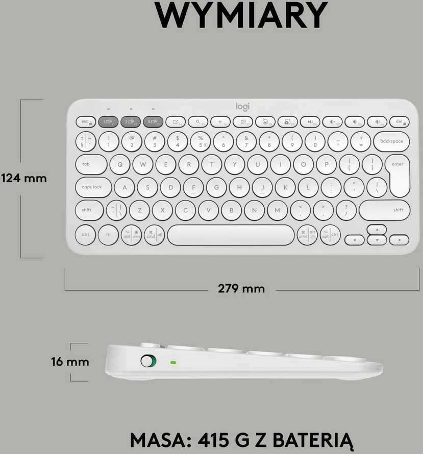 Belaidė klaviatūra Logitech PEBBLE KEYS 2 K380S, Baltos spalvos, Išdėstymas: US tarptautinis (Qwerty)