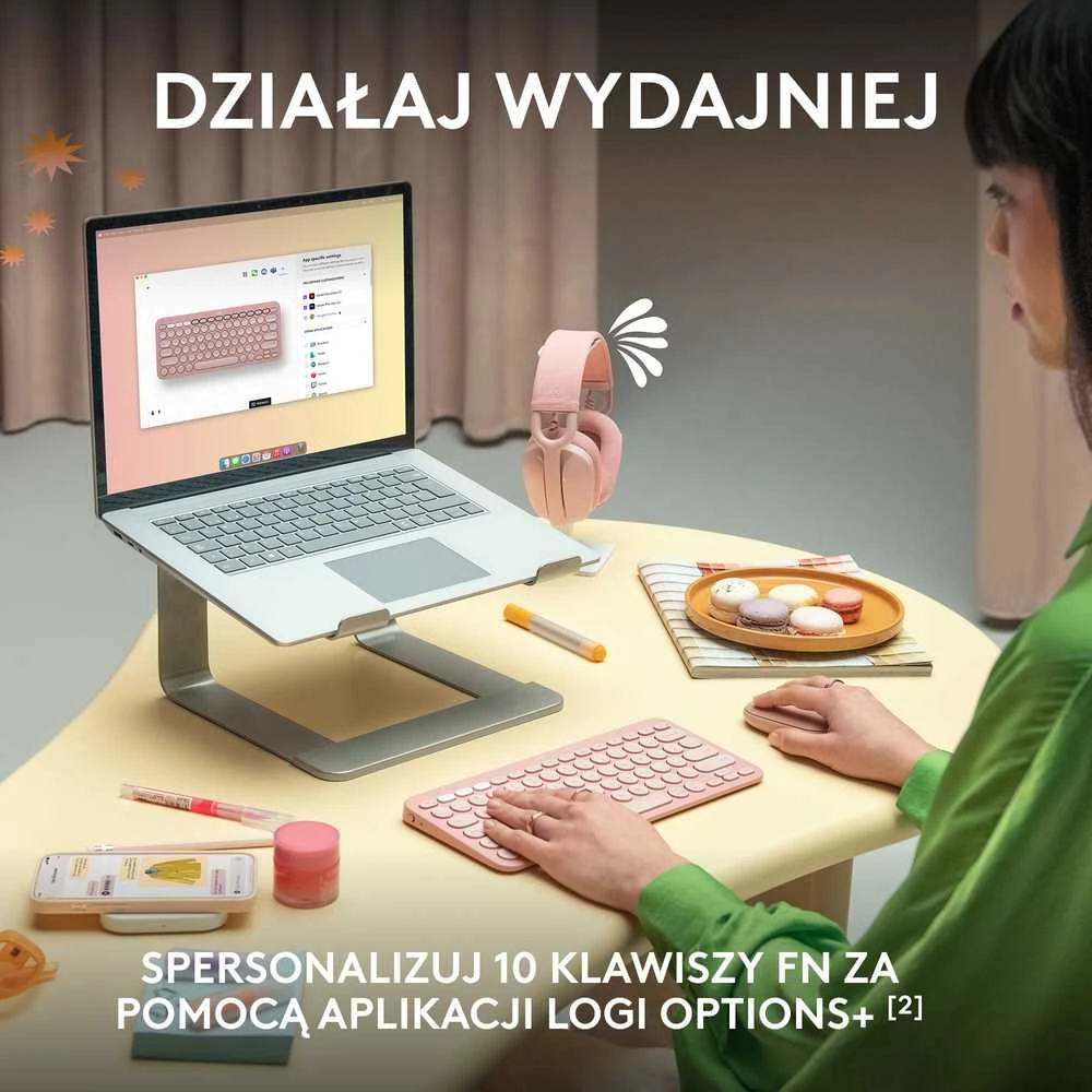 Belaidė klaviatūra Logitech PEBBLE KEYS 2 K380S, Rožinės spalvos, Išdėstymas: US tarptautinis (Qwerty)
