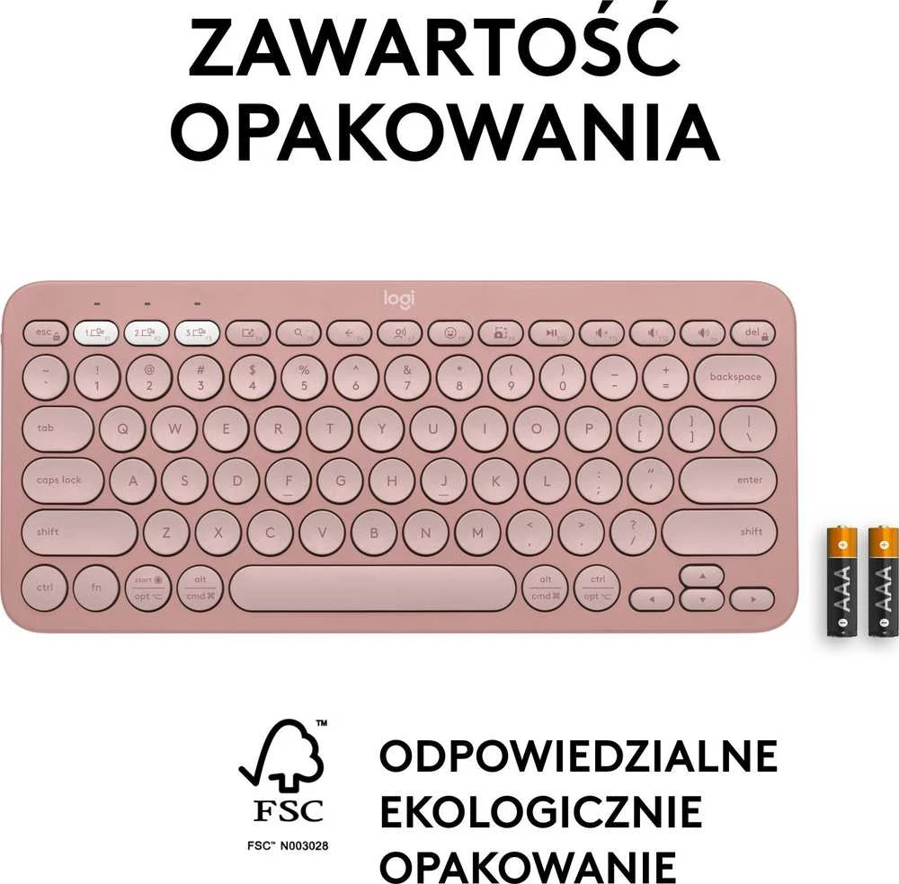 Belaidė klaviatūra Logitech PEBBLE KEYS 2 K380S, Rožinės spalvos, Išdėstymas: US tarptautinis (Qwerty)