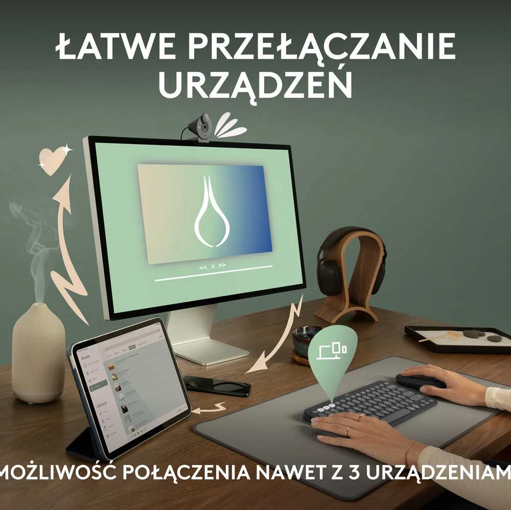 Belaidė klaviatūra Logitech PEBBLE KEYS 2 K380S, Baltos spalvos, Išdėstymas: US tarptautinis (Qwerty)