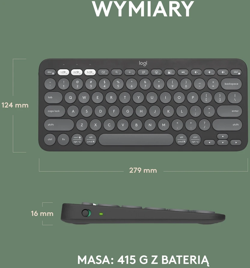 Belaidė klaviatūra Logitech PEBBLE KEYS 2 K380S, Grafito spalvos, Išdėstymas: US tarptautinis (Qwerty)