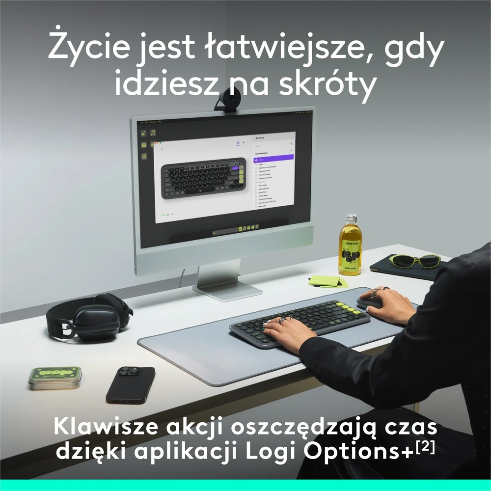 Belaidė klaviatūra Logitech POP Icon Keys, JAV anglų k., Bluetooth, Grafito ir žalios spalvos (920-013071)
