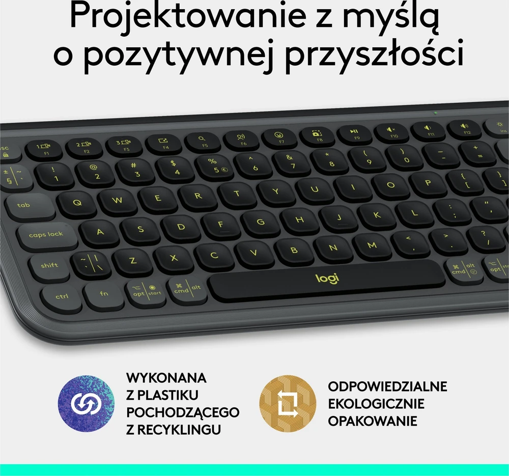 Belaidė klaviatūra Logitech POP Icon Keys, JAV anglų k., Bluetooth, Grafito ir žalios spalvos (920-013071)