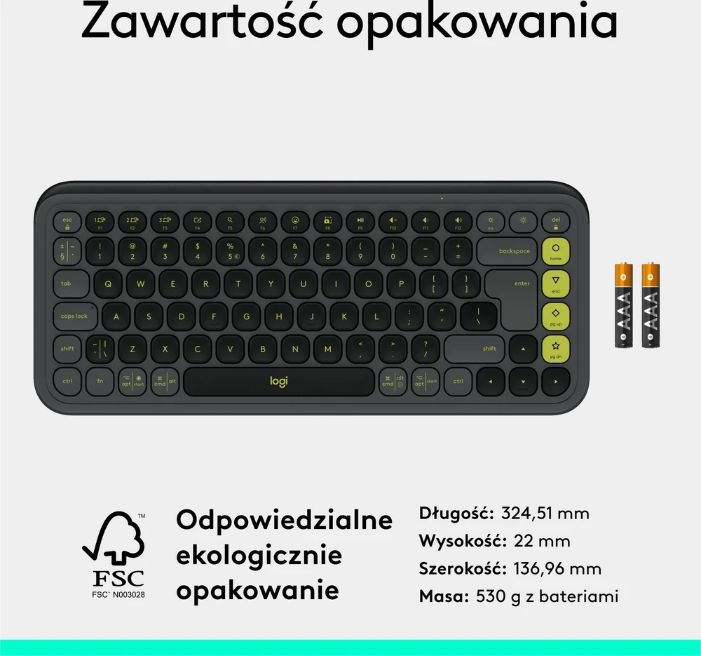 Belaidė klaviatūra Logitech POP Icon Keys, JAV anglų k., Bluetooth, Grafito ir žalios spalvos (920-013071)