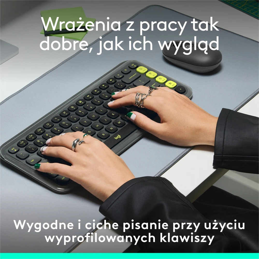 Belaidė klaviatūra Logitech POP Icon Keys, JAV anglų k., Bluetooth, Grafito ir žalios spalvos (920-013071)