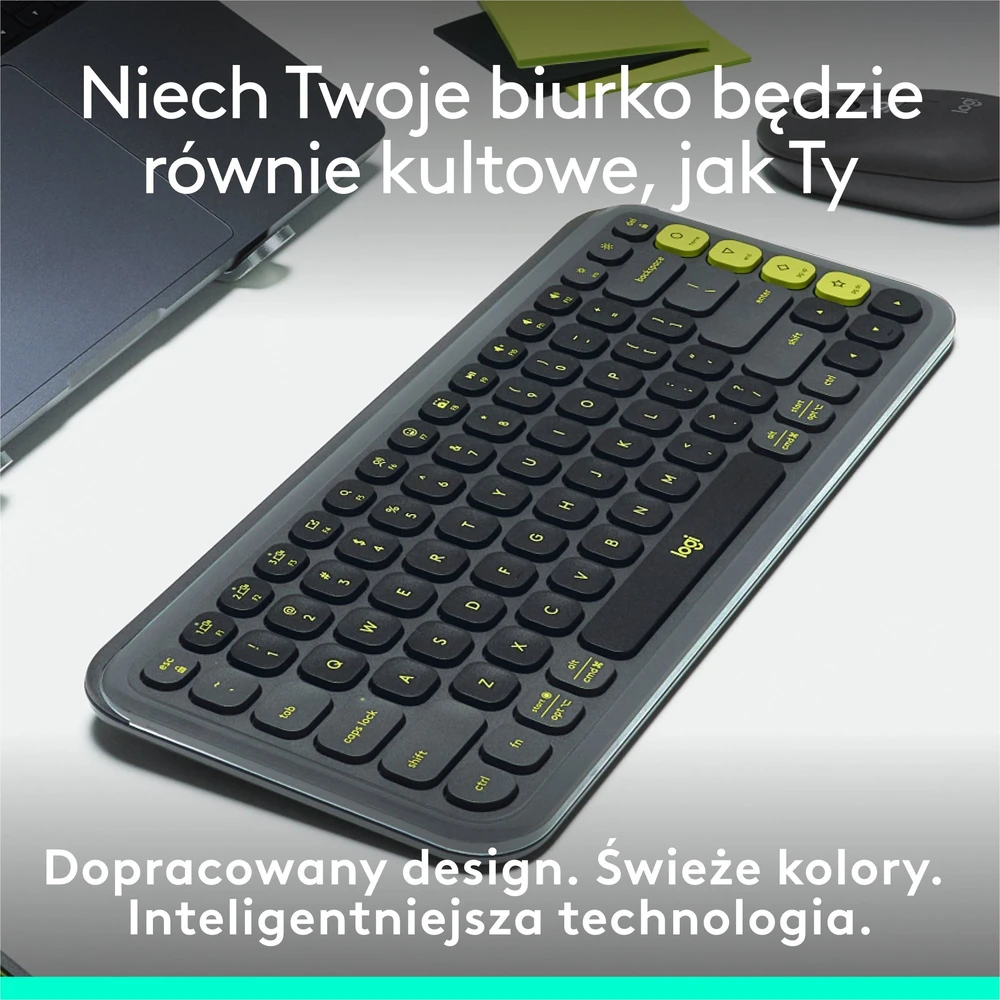 Belaidė klaviatūra Logitech POP Icon Keys, JAV anglų k., Bluetooth, Grafito ir žalios spalvos (920-013071)