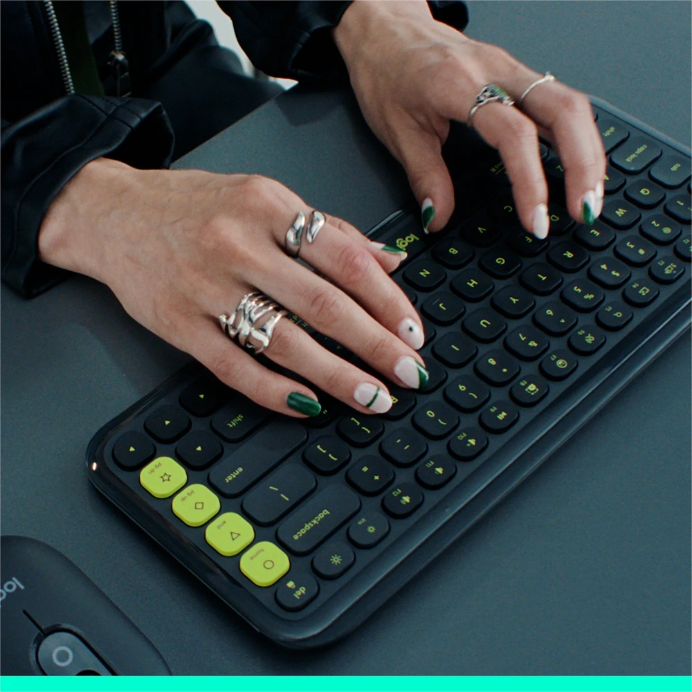 Belaidė klaviatūra Logitech POP Icon Keys, JAV anglų k., Bluetooth, Grafito ir žalios spalvos (920-013071)