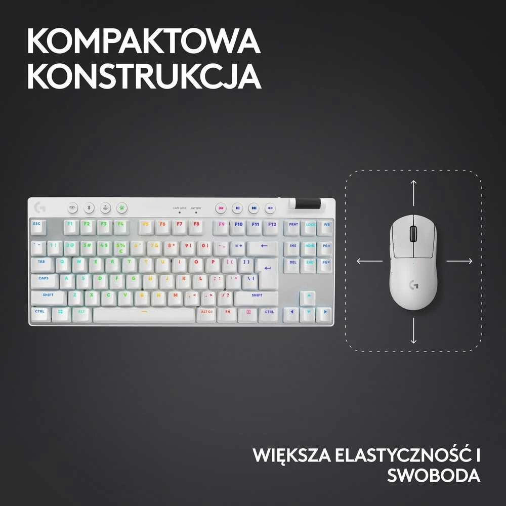 Žaidimų klaviatūra Logitech G Pro X TKL Lightspeed, US išdėstymas, Baltos spalvos