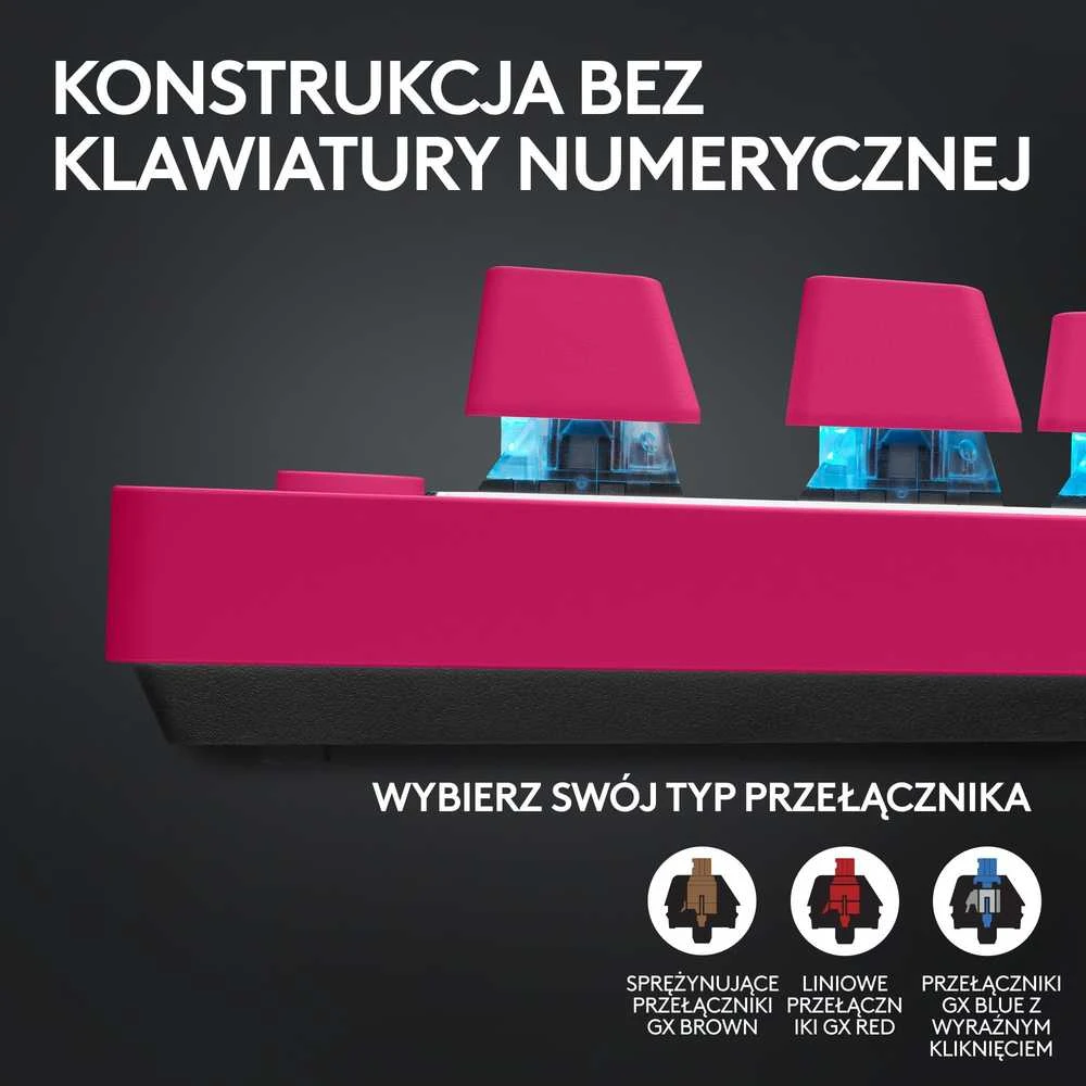 Žaidimų klaviatūra Logitech G Pro X TKL Lightspeed, US išdėstymas, Rožinės spalvos