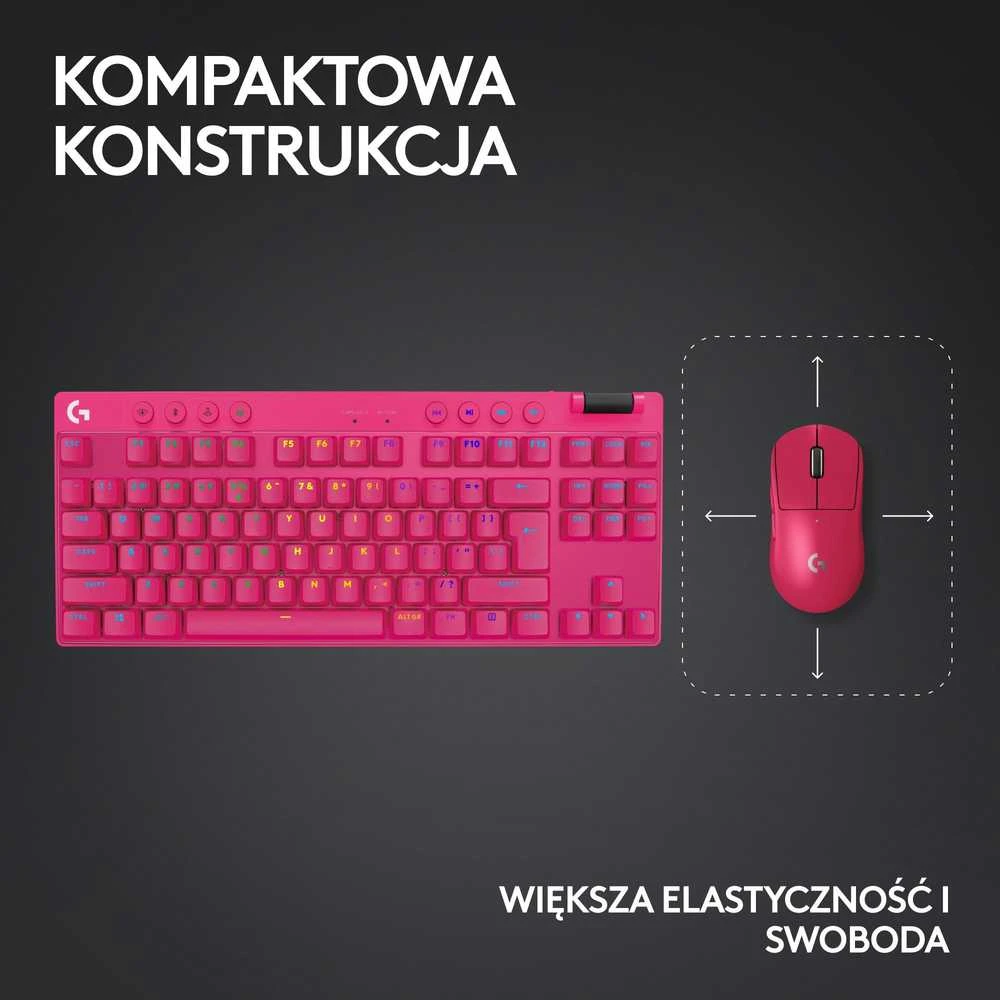 Žaidimų klaviatūra Logitech G Pro X TKL Lightspeed, US išdėstymas, Rožinės spalvos