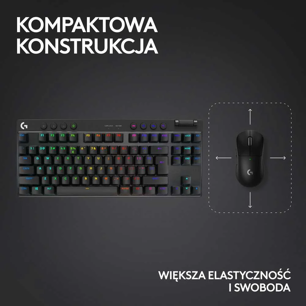 Žaidimų klaviatūra Logitech G Pro X TKL Lightspeed, US išdėstymas, Juodos spalvos