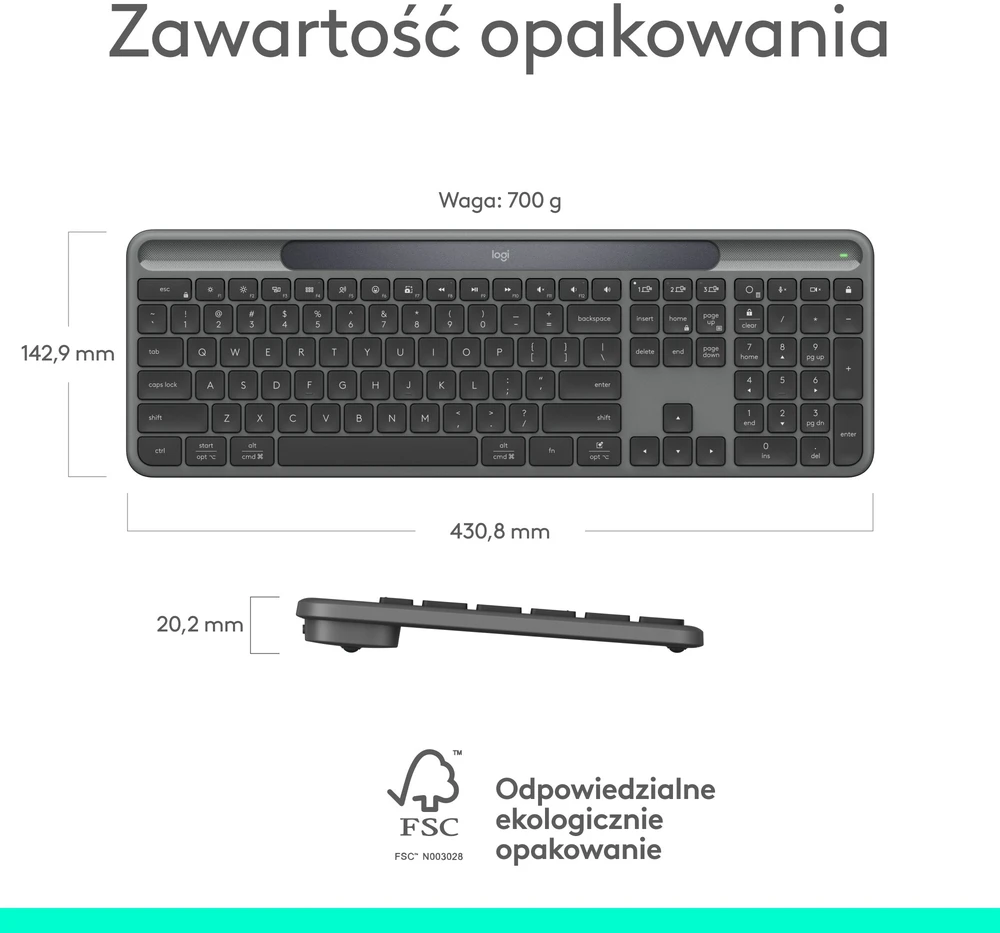 Belaidė klaviatūra Logitech Signature Slim Solar+ K980s, grafito spalvos, 920-013764