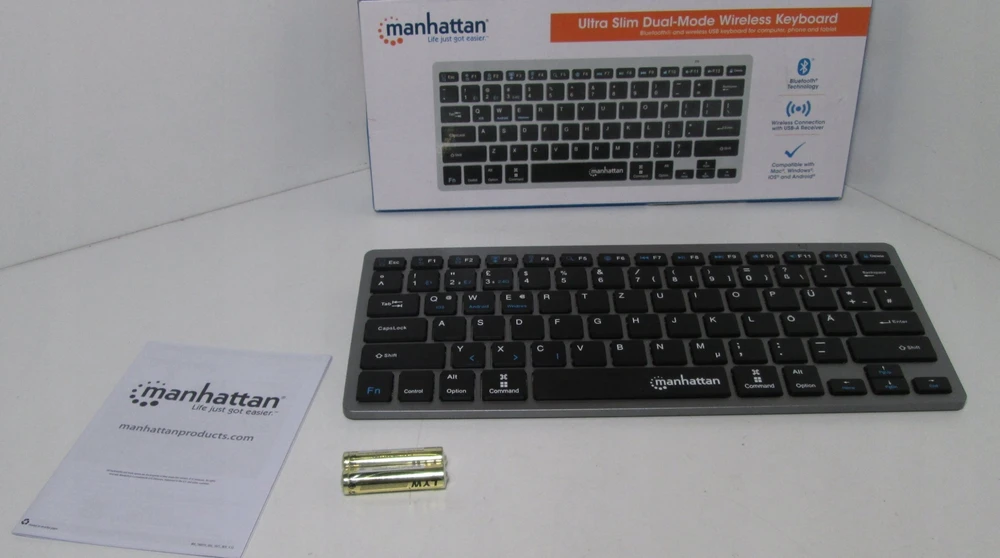 Klaviatūra MANHATTAN Slim Funktastatur anthrazit Bluetooth 3.0/2.4GHz