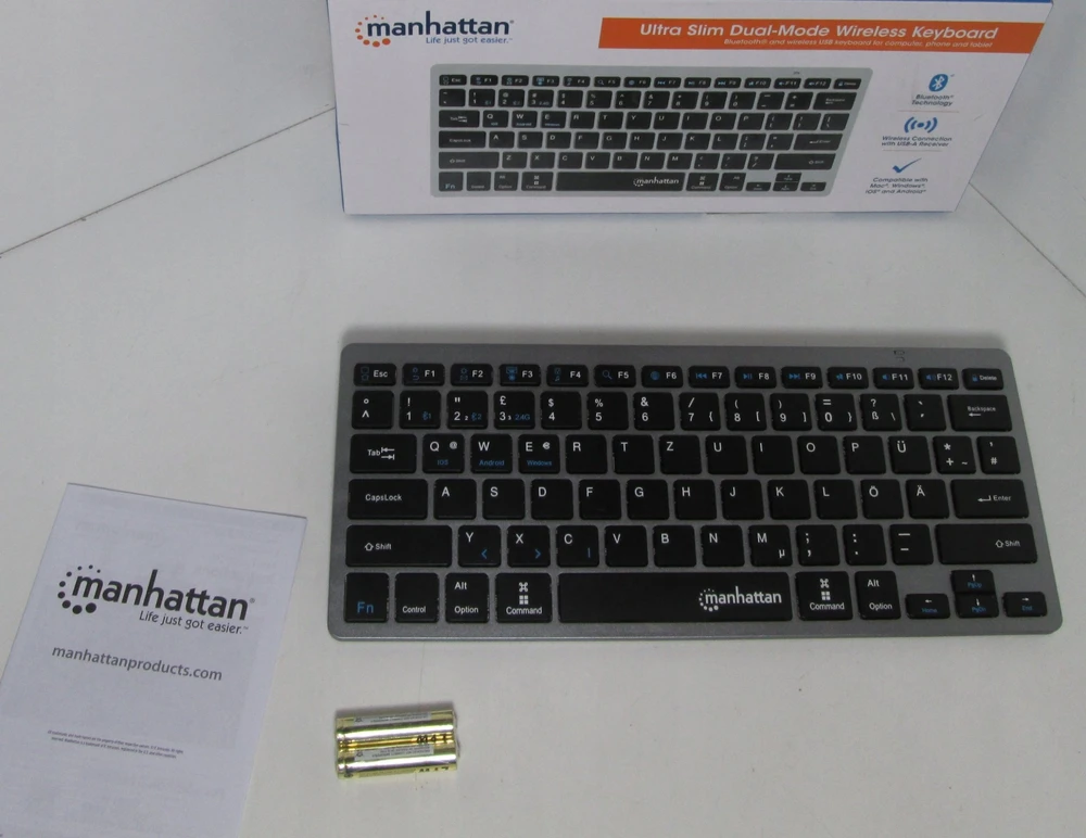Klaviatūra MANHATTAN Slim Funktastatur anthrazit Bluetooth 3.0/2.4GHz