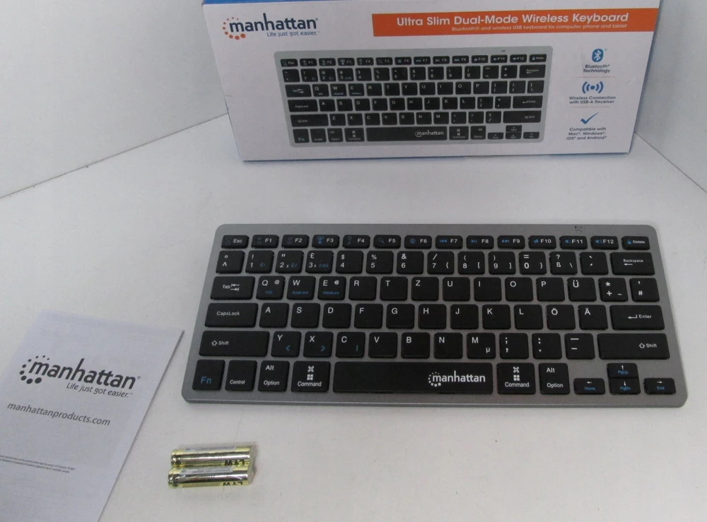 Klaviatūra MANHATTAN Slim Funktastatur anthrazit Bluetooth 3.0/2.4GHz