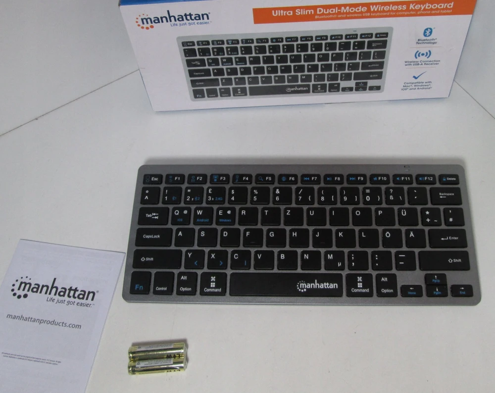 Klaviatūra MANHATTAN Slim Funktastatur anthrazit Bluetooth 3.0/2.4GHz