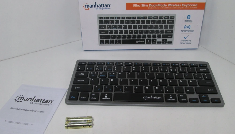 Klaviatūra MANHATTAN Slim Funktastatur anthrazit Bluetooth 3.0/2.4GHz