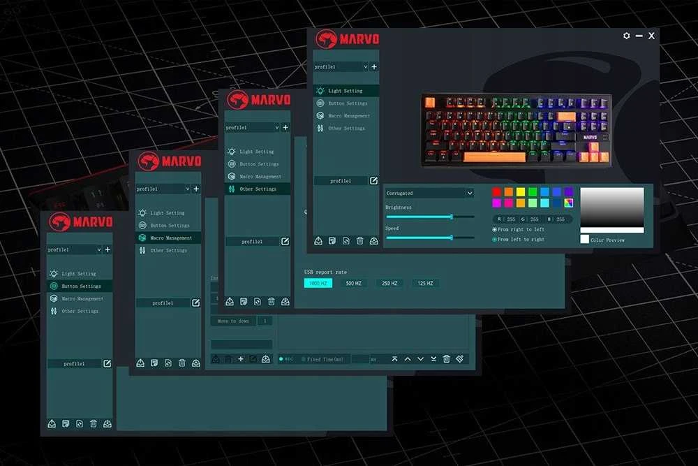 Marvo KG901C TKL 80% laidinė mechaninė klaviatūra su RGB (US, Mėlyna switch)