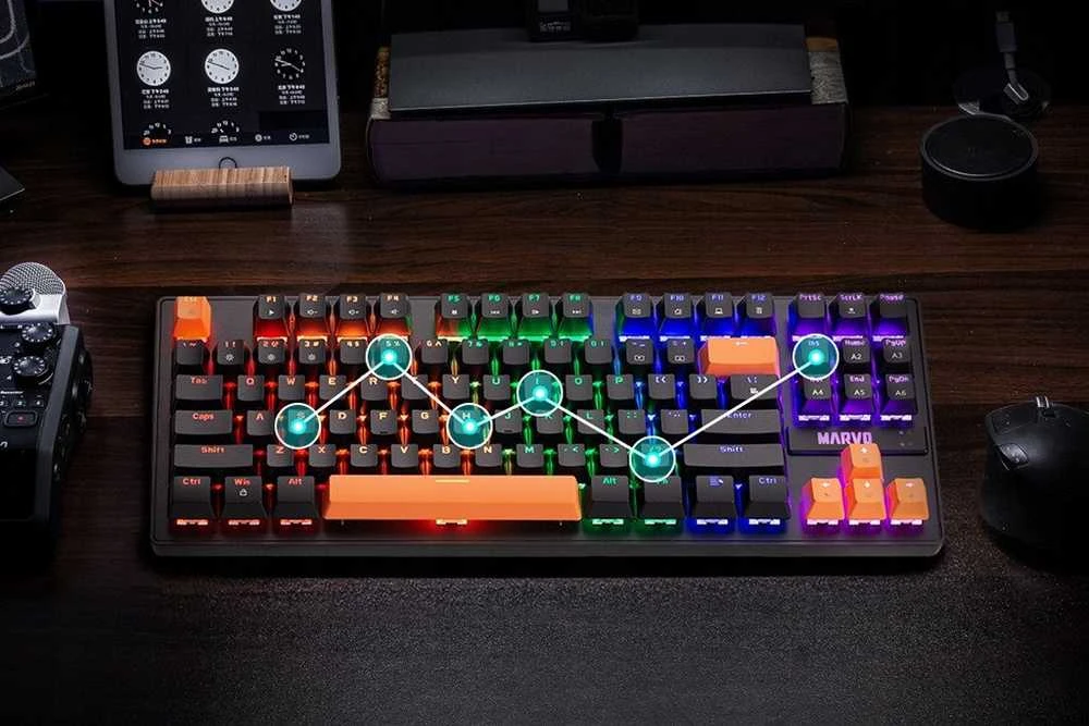 Marvo KG901C TKL 80% laidinė mechaninė klaviatūra su RGB (US, Mėlyna switch)