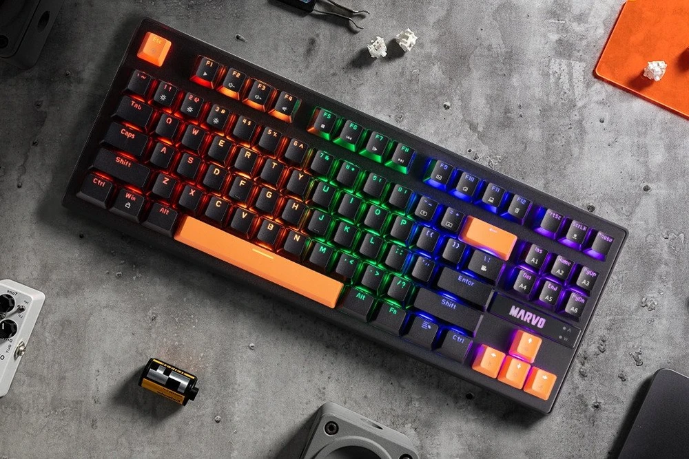 Marvo KG901C TKL 80% laidinė mechaninė klaviatūra su RGB (US, Mėlyna switch)