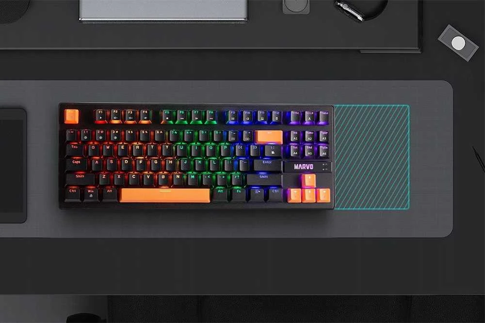 Marvo KG901C TKL 80% laidinė mechaninė klaviatūra su RGB (US, Mėlyna switch)