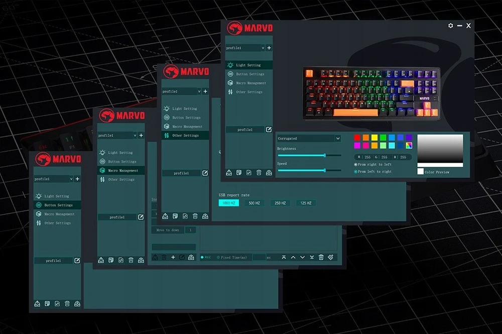 Marvo KG901C TKL 80% laidinė mechaninė klaviatūra su RGB (US, Mėlyna switch)